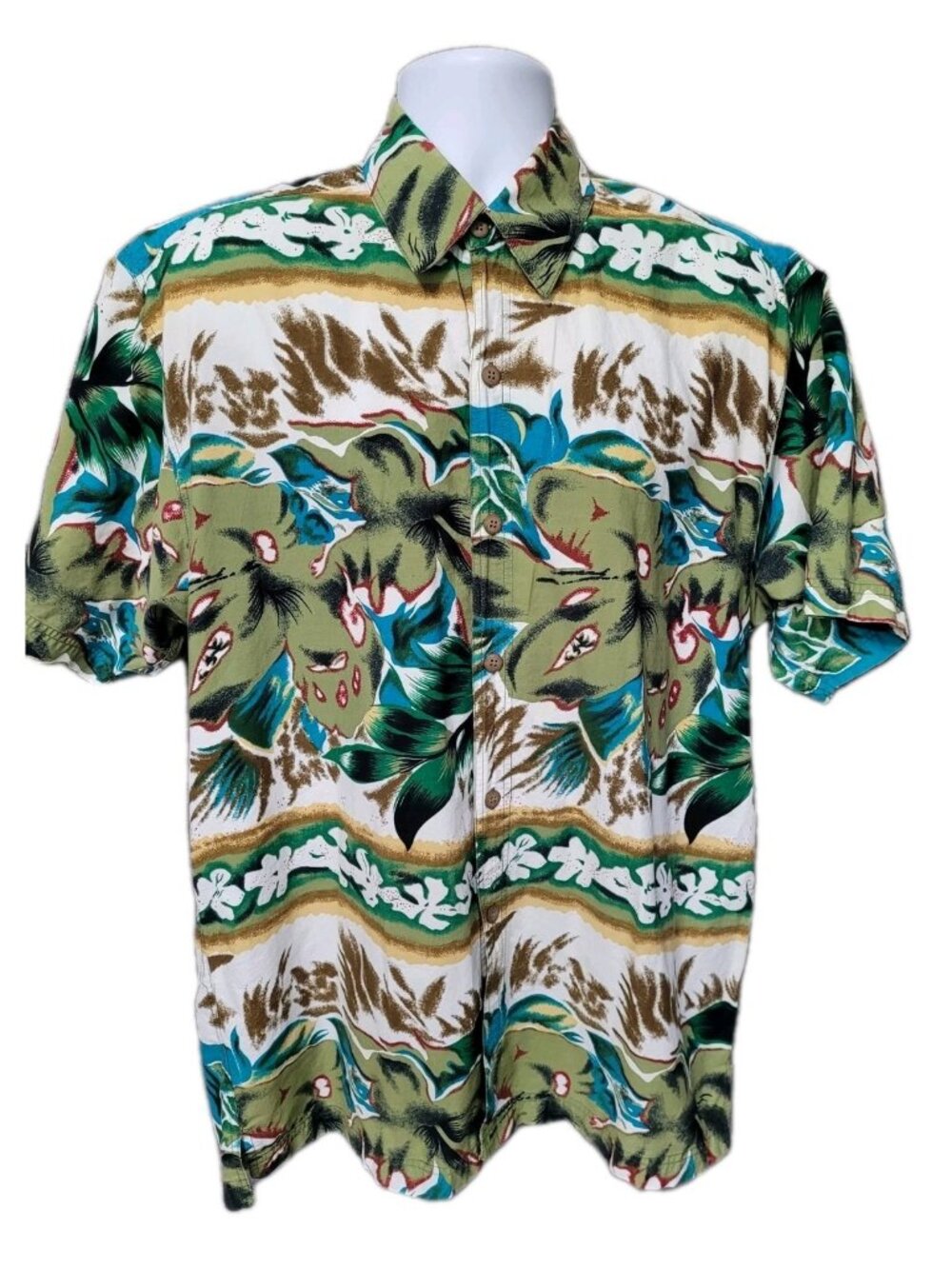 Vintage Y2K Reservoir Mens Hawaiian Cotton Shirt Short Sleeve L Button‎ Pocket